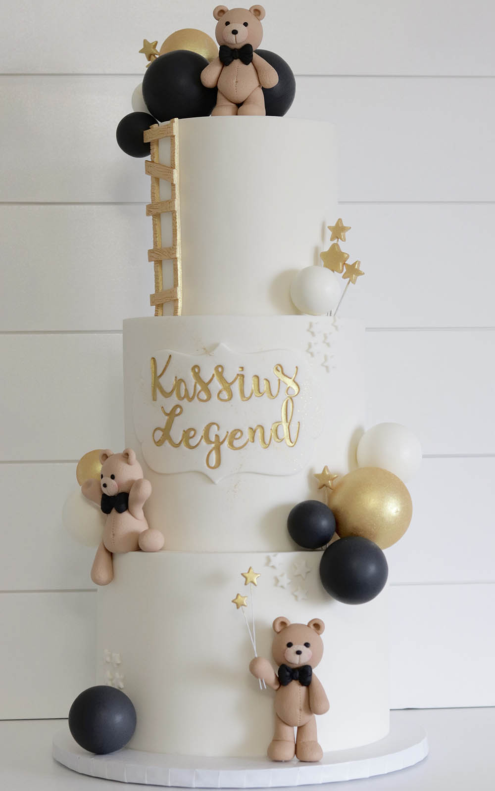 black and gold teddy bear custom cake design