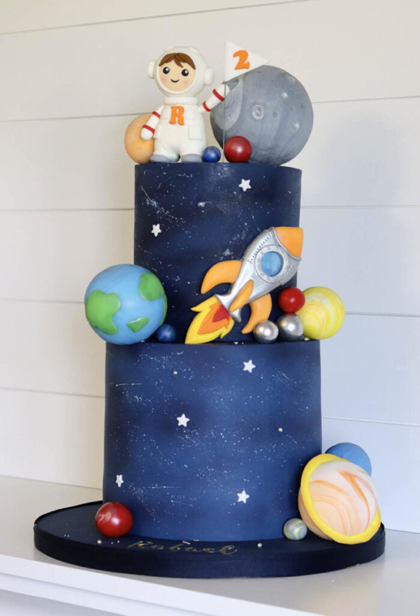 outer space galaxy three tier birthday cake